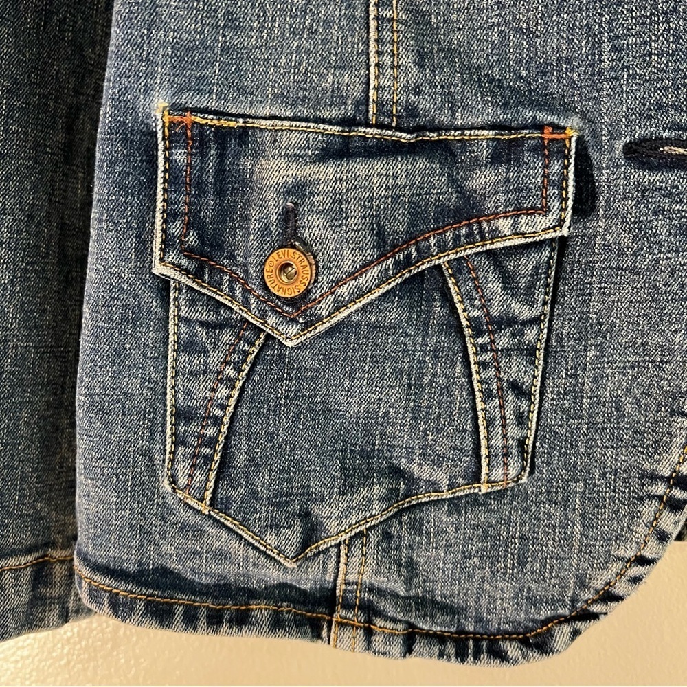 Y2K Levi's Womens Small Blue Wash Denim Jean Blazer Jacket Flare Vintage - Picture 5 of 10